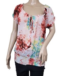 Wrapper Sheer Colorful Smocked Blouse